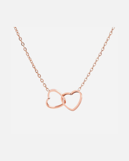 Collar de doble anillo de corazón oro rosado